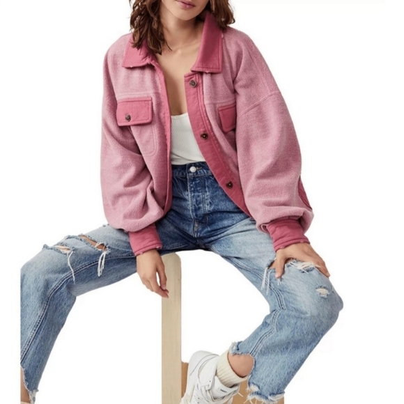 Free People Ruby Fleece Shirt Jacket Shacket Sweetheart Pink XS Small 0 2 4 NWOT - Picture 4 of 5